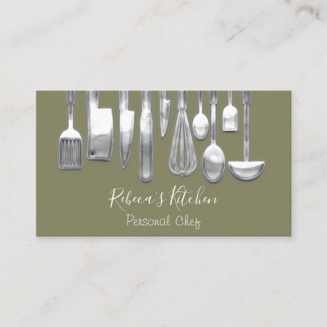 Carte De Visite Cuisine Personnel Chef Restaurant Culinaire Vert (Devant)