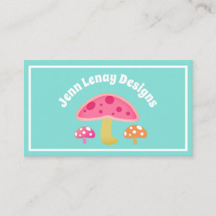 Carte De Visite Cuisine Retro Turquoise Rose Orange Champignons Pe