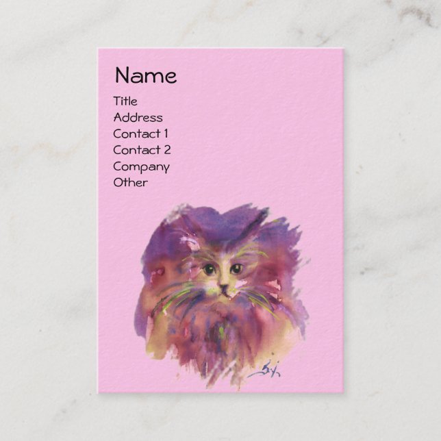 CARTE DE VISITE CUISINE ROSE POURPÉE, PORTRAIT DE CHAT DE CUISINE (Devant)