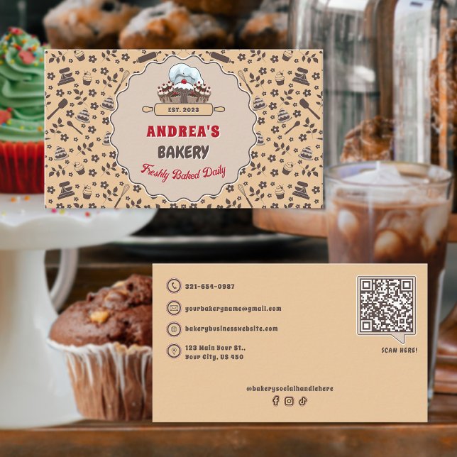 Carte De Visite Cuisine Ustensiles Boulangerie Customisé Logo Code (Créateur téléchargé)