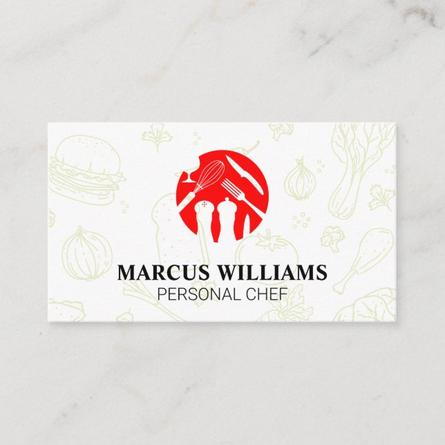 Carte De Visite Cuisine Ustensiles Logo rouge | Culinaire (Devant)