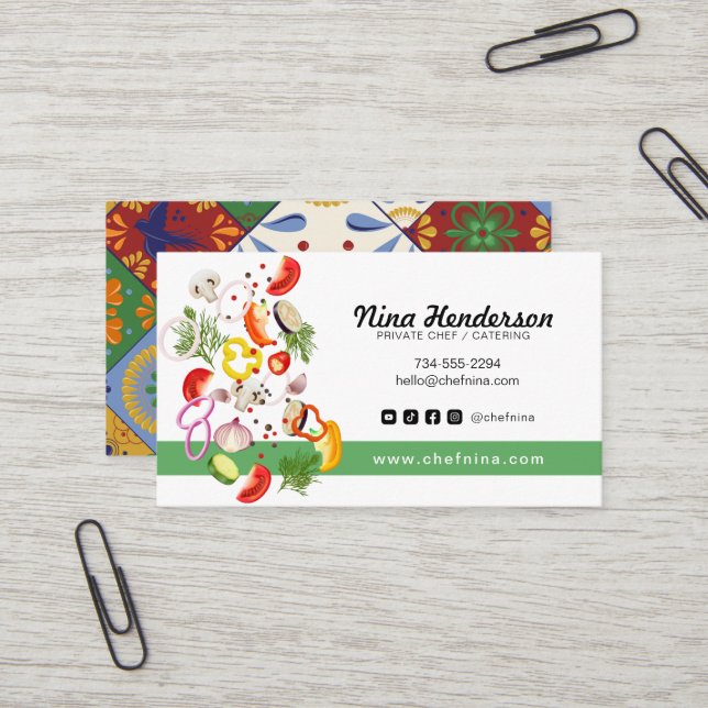 Carte De Visite Cuisine végétarienne hachée ou restauration ou res (Devant/Arrière en situation)