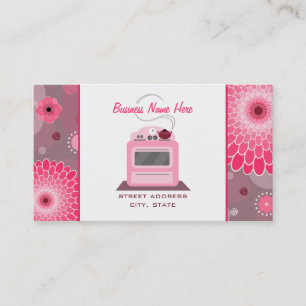 Carte De Visite Cuisinier chef cuisinier à fleurs et points roses 