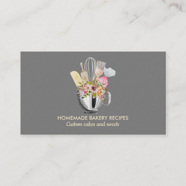 Carte De Visite Cuisinier gris Chef Aquarelle Cuisinière Ustensile (Devant)