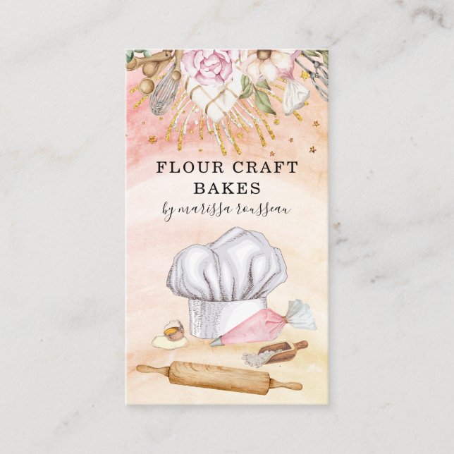 Carte De Visite Cuisinier pâtissier Aquarelle Outils Ustensiles (Devant)