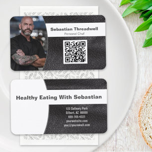 Carte De Visite Cuisinier Personnel Cuir Synthétique Code QR Photo