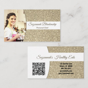 Carte De Visite Cuisinier Personnel Pailleté Or Subtil Photo QR Pe