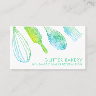 Carte De Visite Cuisinier traiteur de pâtisserie Green Glitter