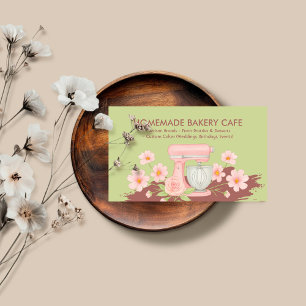 Carte De Visite Cuisinière pâtissière à fleurs vertes