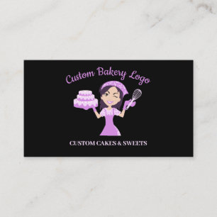 Carte De Visite Cuisinière violette Femme Chef pâtisserie boulange