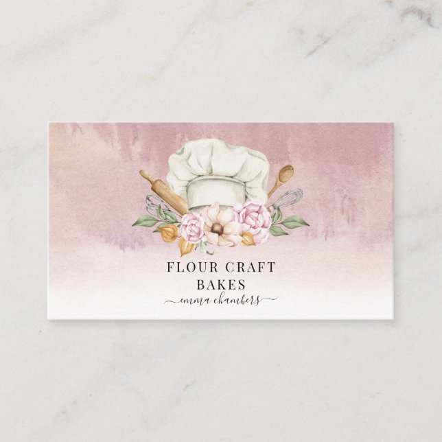 Carte De Visite Cuisiniers pâtissiers boulangères Outils Roses pou (Devant)
