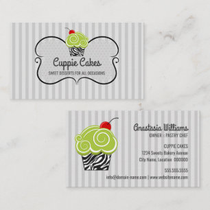 Carte De Visite Cuisson de Cupcake Élégant à Motif Vert et Zèbre
