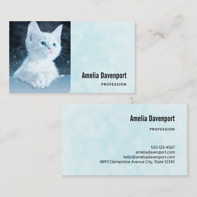 Carte De Visite Cuite Kitten blanc avec de beaux yeux bleus (Devant / Derrière)