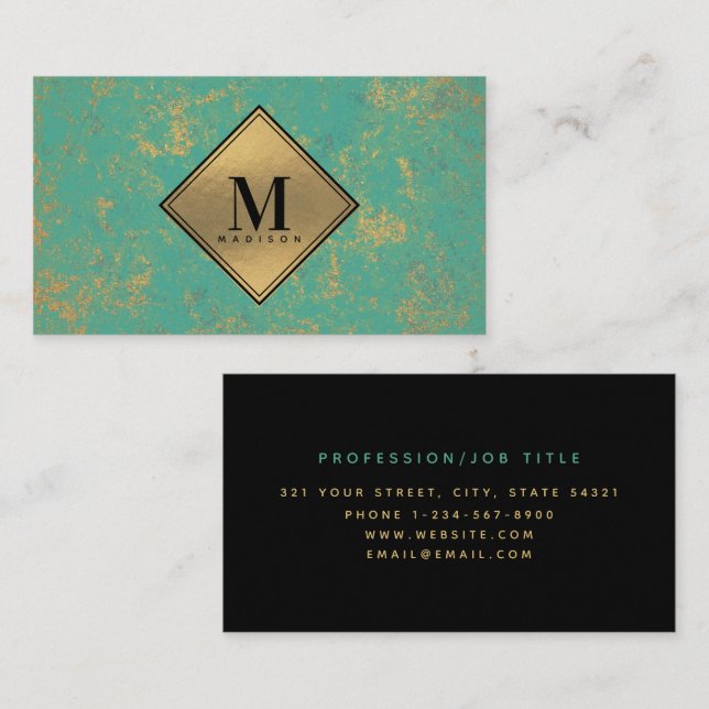 Carte De Visite Cuivre Turquoise Or Métallo Texogramme (Devant / Derrière)