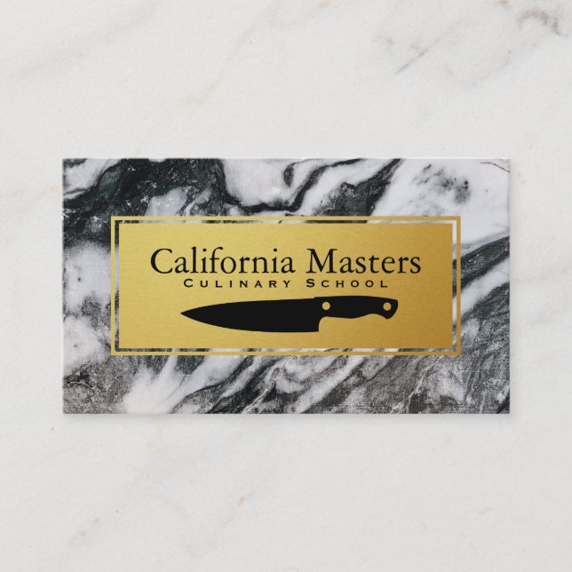 Carte De Visite Culinaire | Chef exécutif | Découpe en or marbré (Devant)