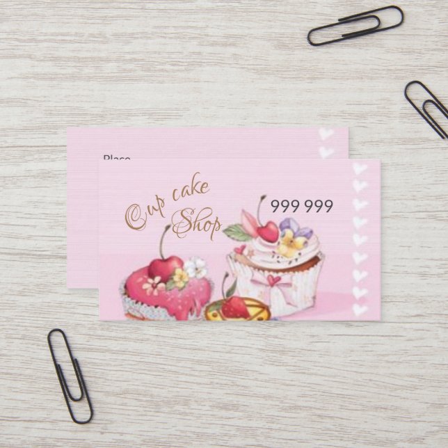 Carte De Visite Cup cake rose (Devant/Arrière en situation)