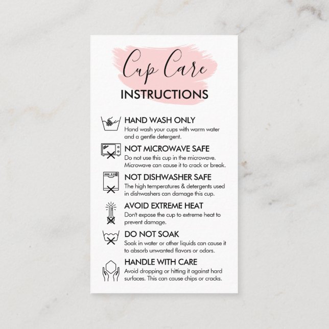 Carte De Visite Cup moderne rose Instruction Logo personnalisable (Dos)