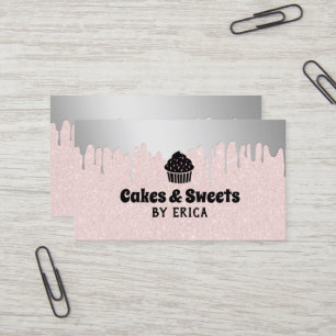 Carte De Visite Cupcake Accueil Boulangerie Argent Écoulement rose