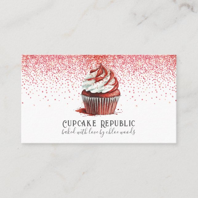 Carte De Visite Cupcake Baker Chef pâtissier Rouge Velvet rose Par (Devant)