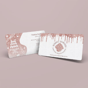 Carte De Visite Cupcake Bakery Pastry Chef Glitter Drips Rose Gold