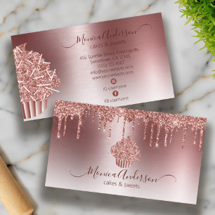 Carte De Visite Cupcake Bakery Pastry Chef Glitter Drips Rose Gold