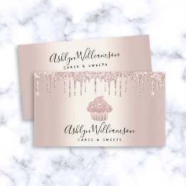 Carte De Visite Cupcake Bakery Pastry Chef Glitter Drips Rose Gold