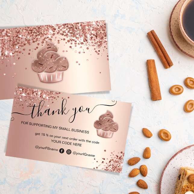 Carte De Visite Cupcake Bakery Pastry Chef Glitter Drips Rose Gold (Pastry and home made cakes business marketing material with a rose gold glitter cupcake design.)