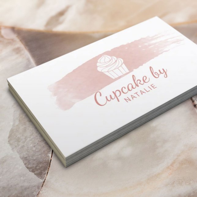 Carte De Visite Cupcake Boulangerie Pâtisserie Chef Blush Aquarell (Créateur téléchargé)