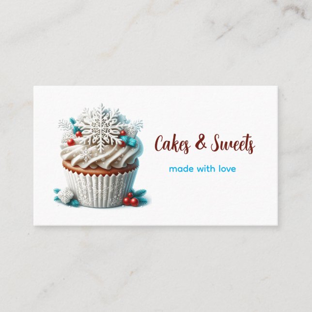 Carte De Visite Cupcake Boulangerie Pâtisserie Chef Snowflakes (Devant)