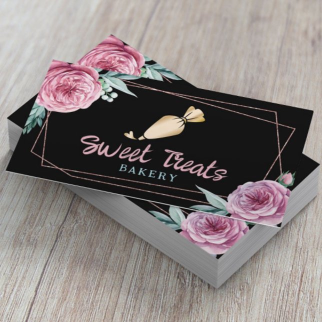 Carte De Visite Cupcake Cake Bakou Pâtisserie Chef Floral Moderne (Créateur téléchargé)