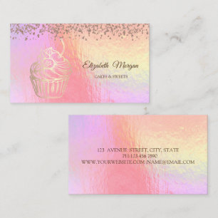 Carte De Visite Cupcake Doré, Sucreries, Boulangerie Holographique
