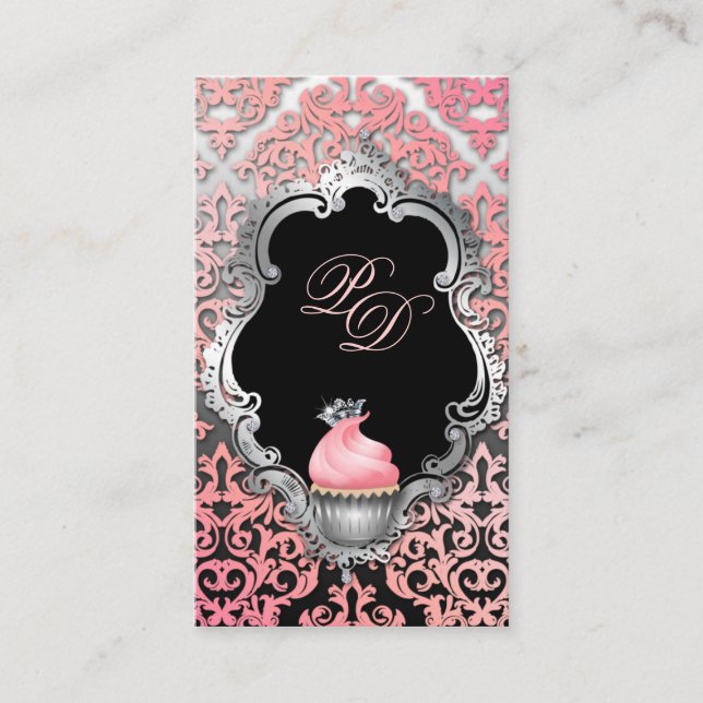 Carte de visite Cupcake Elegant Damask Peach Peach (Devant)