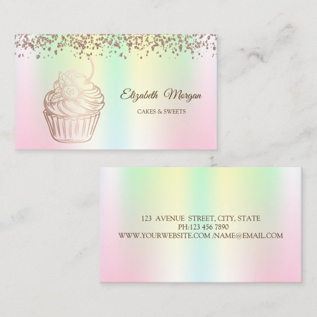 Carte De Visite Cupcake élégant moderne, Sucres, Boulangerie Holog (Devant / Derrière)