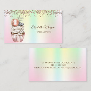 Carte De Visite Cupcake élégant moderne, Sucres, Macaron Holograph