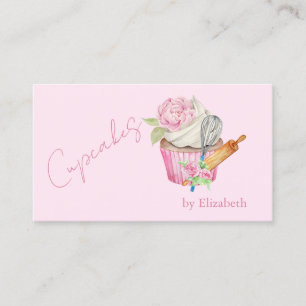 Carte De Visite Cupcake, Épingle, Whisk, Fleurs