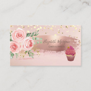 Carte De Visite Cupcake, Fleur, Confetti Or, Brosse