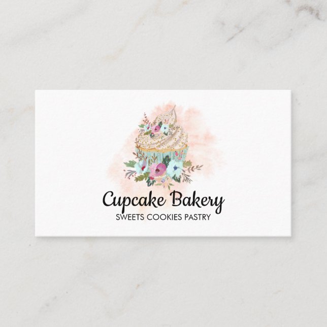 Carte De Visite Cupcake Gâteau Pâtisserie Aquarelle (Devant)