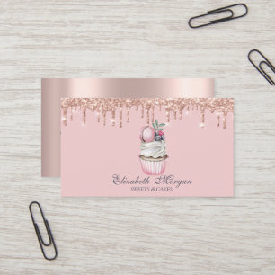 Carte De Visite Cupcake Macarons Luxe Drips Rose Gold Sweets