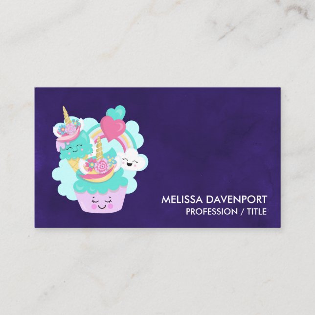 Carte De Visite Cupcake mignonne et crème glacée joyeuse (Devant)