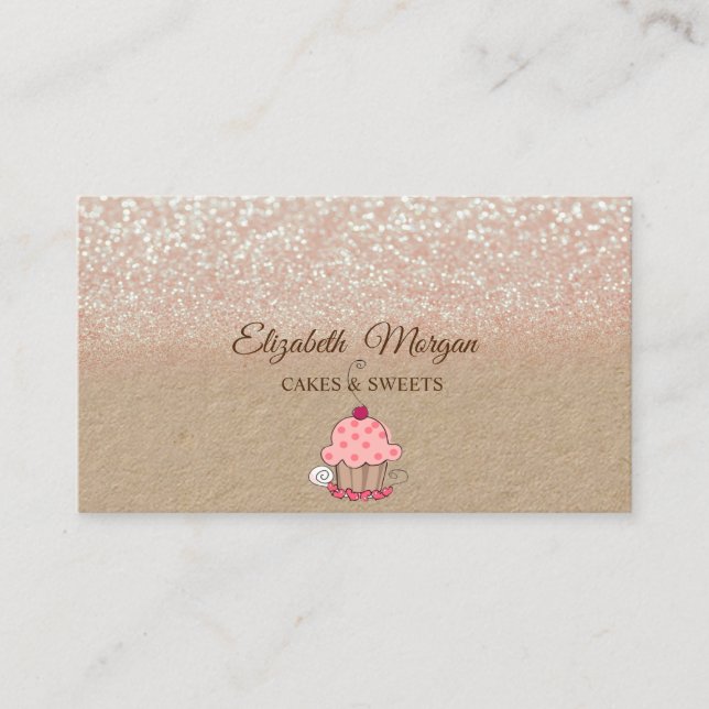 Carte De Visite Cupcake, Parties scintillant Ombre Rustic Kraft (Devant)