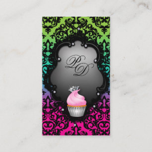 Carte de visite Cupcake Retro Damask Rose Green