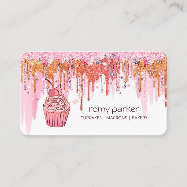 Carte De Visite Cupcake Rose Accueil Boulangerie Pâtisserie Déchet (Devant)
