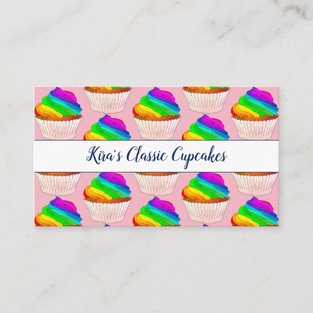 Carte De Visite Cupcakes Arc-En-Ciel Whimsical Baker Ou Boulangeri (Devant)