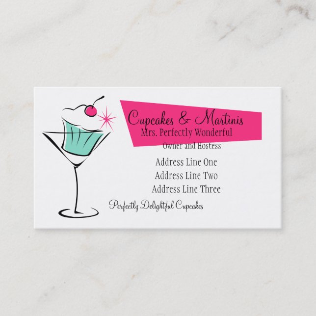 Carte De Visite Cupcakes et Martinis en rose chaud (Devant)