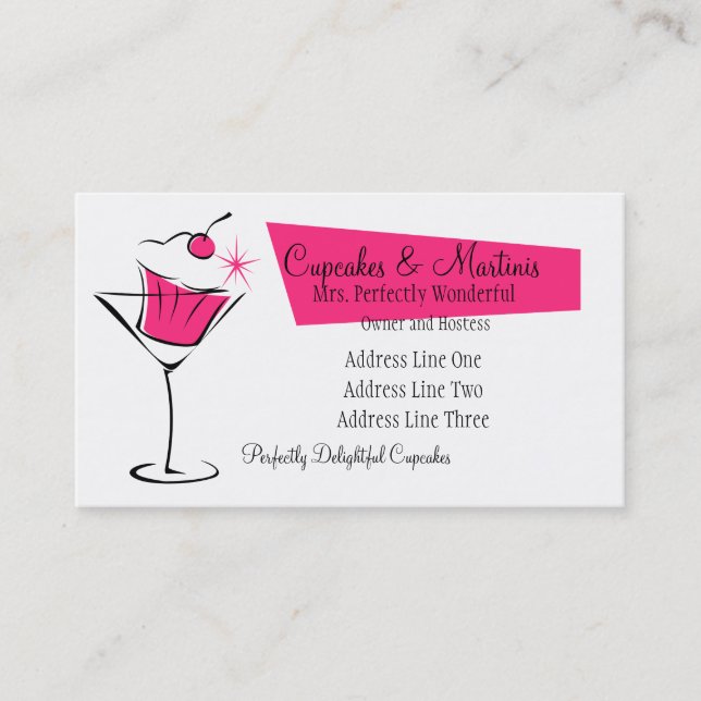 Carte De Visite Cupcakes et Martinis en rose chaud (Devant)