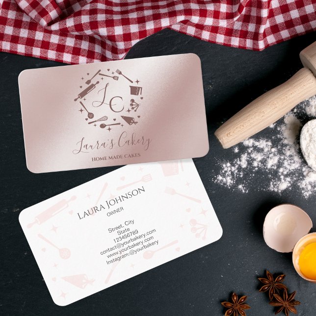 Carte De Visite Cupcakes Outils de cuisson Ustensiles Whisk Monogr (Créateur téléchargé)