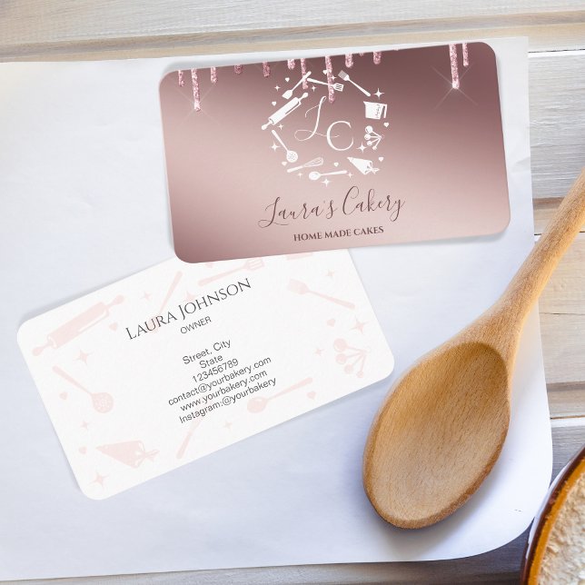 Carte De Visite Cupcakes Outils de cuisson Ustensiles Whisk Monogr (Créateur téléchargé)