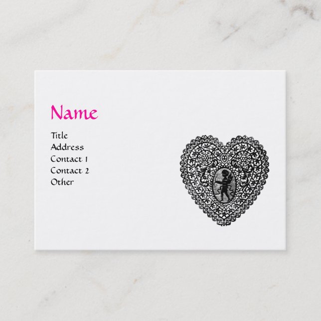 Carte De Visite CUPID LACE COEUR MONOGRAMME ,rose, fuchsia (Devant)