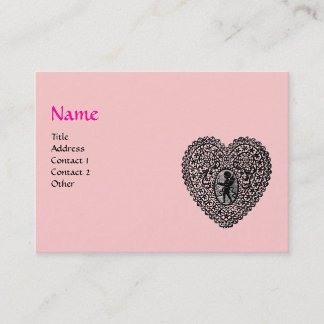 Carte De Visite CUPID LACE COEUR MONOGRAMME , rose, fuchsia (Devant)
