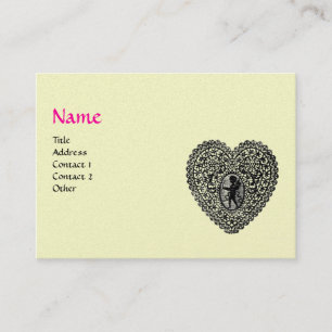 Carte De Visite CUPID LACE COEUR MONOGRAMME ,rose, or fuchsia et o